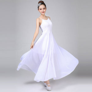 Elegant Modern Dance Dress Womens Spring Summer Long Skirt Stage Performance Costume Floating Tunic Top Polyester Blend