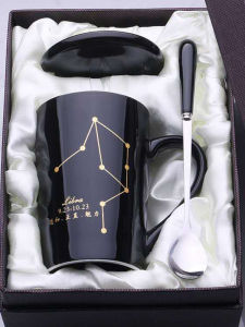 BOJINGLIPIN | Creative Constellation Design Ceramic Mug with Lid and Spoon for Office and Home Use