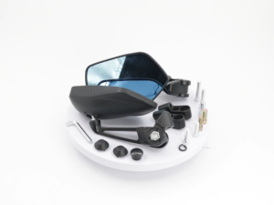 Street King v2 Side Mirrors Blue Lens Anti-Glare CNC Carbon Fiber Alloy Design Universal Motorcycle Side Mirrors