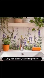 Fresh Floral Pattern Bathroom Wall Sticker Self-Adhesive Removable Waterproof Sink Area Background Creative Wall Decoration