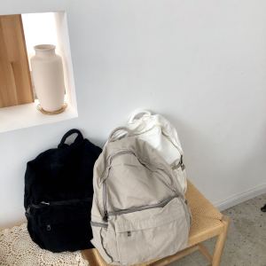 กระเป๋าเป้สะพายหลังผ้าใบสีขาว กระเป๋าเป้คู่แบบเรียบง่าย กระเป๋าใส่หนังสือแบบลำลองสำหรับทั้งชายและหญิง