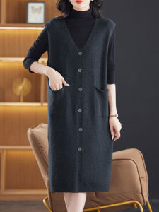 เสื้อคลุมยาวผู้หญิง ฤดูใบไม้ผลิ ฤดูใบไม้ร่วง ฤดูหนาว กระเป๋า แฟชั่น เสื้อคลุม ชุดเดรส เสื้อสเวตเตอร์ถัก ขนาดใหญ่ อบอุ่น แขนกุด