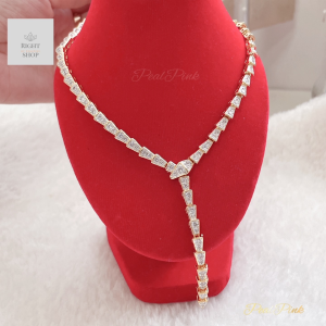 (สร้อยคอเพชรออกงาน) สร้อยคอเพชรN2421ใส่ออกงานประดับเพชรล้วนทั้งเส้นปรับสั้นยาวได้ 17-19นิ้ว สวยหรูดูแพงสวยสง่า