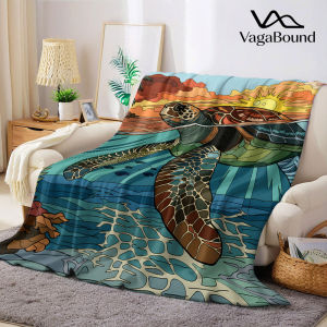 Sunset Sea Turtle Flannel Blanket Warm Soft Halloween Christmas Decorative Couch Warm Cozy All-Season Gift