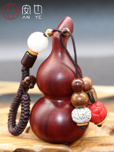 Black Red Sandalwood Small Calabash Car Key Ring Pendant Rosewood Men Women Small Pendant Guajacwood Peace Pendant Chain Rope