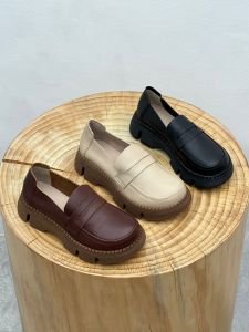 Handmade Thick Bottom Leather Slip-On Casual Loafers Spring Summer New Style Retro British Flat Heel Fashionable round Toe Shoes