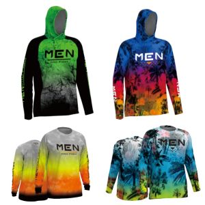 เสื้อตกปลาแขนยาวมีฮู้ดสำหรับผู้ชาย เสื้อตกปลาป้องกันรังสียูวีแห้งเร็วระบายอากาศได้ดีฤดูร้อน