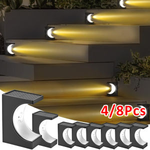 4/8PCS Solar LED Step Lamp Outdoor IP65 Waterproof Stair Light for Patio Fence Garden Garage Yard Porch Balcony Decor