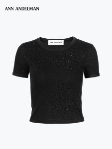 ANN ANDELMAN | Sparkling Rhinestone Short Sleeve Slim Fit Casual Commuter T-Shirt