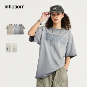 INFLATION brand mens youth wash and distressed silicone printed T-shirt 2024 spring/summer new product trendy brand street personality loose short sleeved