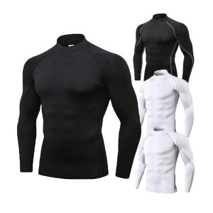 Mens Turtleneck Quick dry Long-Sleeved Compression Long Sleeved Sports Fitness Tight T-shirt Running Casual Spring and Autumn