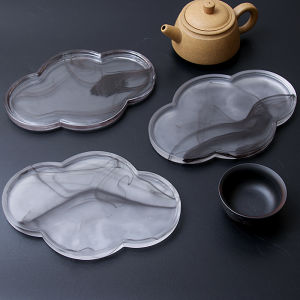 Japanese Style Reversible Glass Tea Tray Pink Ink Wash Zen Aesthetic Lacquerware Dry Pounding Table Tea Accessories