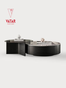 VATAR | Italian Modern Minimalist Luxury Living Room Small Space Rock Plate Round Glass Tea Table