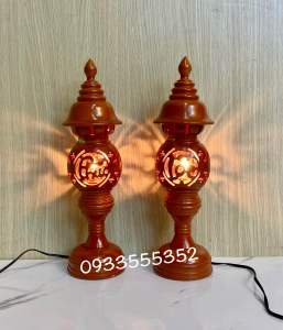 Một cặp (2 cây) đèn thờ gỗ tràm phong thủy phúc lộc thọ cao 36cm