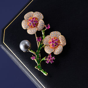 Elegant Peach Blossom Brooch High End Womens Pearled Floral Pin Unique Design Suit Accessory Fashionable Korean Style Jewelry