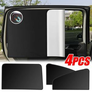 4pcs Full Shading Car Sunshades Titanium Silver Adhesive Coating Thermal Insulation Sun Protection Fully Shading Magnetic Curtains