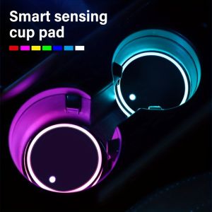 2PCS Car Luminous Coasters LED Cup Holder Lights 7 Color-Changing Light Up Cup Holder Insert Coasters Car Decor Accessories