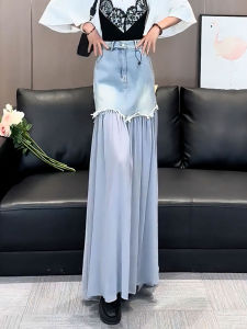 MANMI | Light Blue Minimalist Style High Waist Flare Skinny Skirt