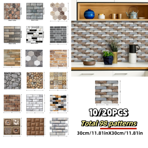 10/20Pcs Peel and Stick Tile Backsplash Thicker Design Marble Tiles 12X12 Inch Stick on Backsplash Self Adhesive Tiles for Any Room