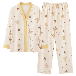 Miiow | Pure Cotton Maternity Sleepwear Womens Spring Autumn New Style Home Clothes Feeding Chest Pad Long Pants V-neck Button Front