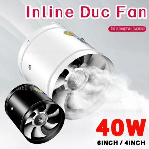 6inch 40W / 4Inch 25W Inline Duct Exhaust Fan Booster Exhaust Blower Metal Blades Air Cooling Vent Metal Blades Blower Booster