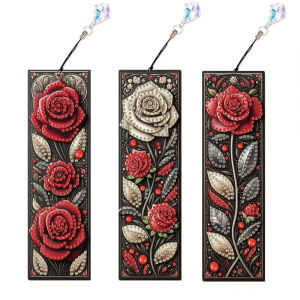 3 rose diamond painting art bookmark set Panda Dream Catcher 5D special shape diamond painting bookmark with pendant.