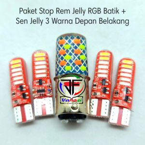Paket Lampu Stop Rem Jelly RGB Batik 2 Mode Flash dan Kedip + Sen Jelly Kedip 3 Warna Led Depan Belakang Universal Wajib DC 12 Volt