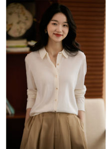 Washable Fine Wool Knitted Four Seasons Shirt ZWI860842AG Long Sleeve Business Casual Style Womens Cashmere Sweater