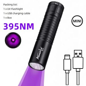 365nm/395nm Mini UV Led Flashlight Usb Rechargeable Nail Lamp Torch Cat Dog Pets Urine Tinea Money Ore Gems Scorpion Check Light