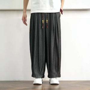 2026 New Spring Mens Loose Wide Leg Pants Chinese Style Autumn Man Harem Pants Casual Nine Points Joggers Hip Hop Trousers