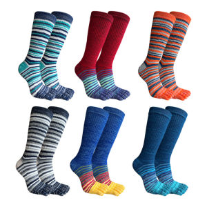 Mans Toe Socks Long Combed Cotton Compression Colorful Striped Soft Elastic Warm Sweat-Absorbing Fitness Sport Five Finger Socks
