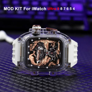 Luxury Modification Kit For Apple Watch Ultra 49mm Fluororubber Band For iWatch Series 8 7 6 5 45MM 44MM Transparent Mod Kit