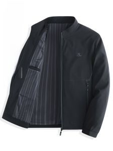 ROMON | Lormen Mens Casual Stand Collar Jacket Windproof Spring Autumn Business Style Polyester Fiber Standard Fit Outerwear Coat