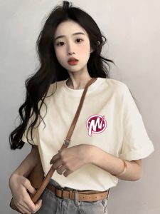 Áo Thun Cotton Tay Ngắn Thiết Kế Tinh Tế Mùa Hè Mới Cho Nữ Thương Hiệu Hợp Thời Trang Nhỏ INS Áo Thun Cotton Nguyên Chất