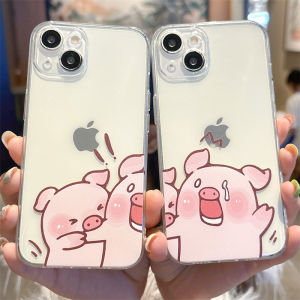 Couples Cute Pig Bite Transparent Silicone Phone Case  15Promax 14Plus Cartoon 13New 12Mini Pair 11Simple 17Xr Soft Shell 8P Creative 76