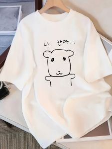 New Summer Elegant WomenS Loose Drop Shoulder Round Neck T-Shirt Short Sleeve Japanese And Korean Style Cartoon Puppy
