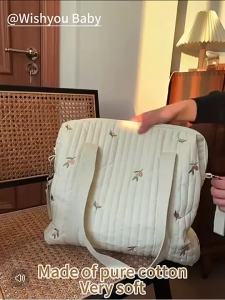 【24H】Korean Shoulder Bag Cotton Mummy Bag Baby Diaper Bag Waterproof Stroller Bag Large Capacity Travel Bag Embroider