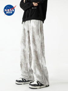 Wassup Panda American Style Loose Straight Leg Mens Sporty Casual Trousers Spring Autumn New Fashion Dirtied Pants