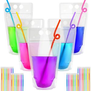10/20/50/100Pcs Drink Pouches for Adults Alcohol Pouches with Drink Straws Heavy Duty Reclosable Drink Pouch Bag Juice Pouches