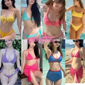 ชุดว่ายน้ำบิกินี่สีฟ้าเซ็กซี่สำหรับผู้หญิง ชุดว่ายน้ำสามเหลี่ยม ชุดว่ายน้ำชายหาด อบเชย ถ่ายรูป ฤดูร้อน 2025 ชุดว่ายน้ำบิกินี่แบบสามเหลี่ยม