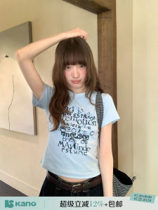 Vintage Letter Print Short Sleeve T-Shirt Blue