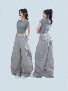Workwear Style Loose Parachute Trousers