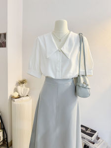 French Elegant White Short Sleeve Shirt Women Summer Commute Professional Interview Formal Chiffon Blouse Turn-down Collar