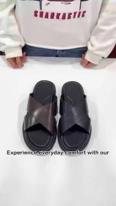 Leather Non-slip Elegant Slippers Top Grade Cowhide Vamp Soft Shoes Mens Daily Wear Comfortable Sandals