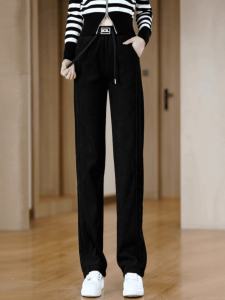 Fall Winter Slim Wide Leg Pants Fleece Lined Thickened Loose Slimming High Waist Straight Casual Women Long Trousers
