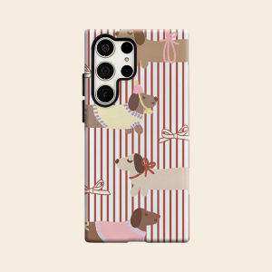 BILIBILI | Cute Dachshund Stripe Luxury Fashion Full Lens Protective Case for Samsung Galaxy S26 S25 S24 A56 A36 Plus Ultra