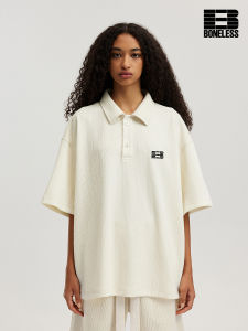 เสื้อโปโลแขนสั้นผ้าโพลีเอสเตอร์สไตล์ฤดูร้อน BONELESS สำหรับทั้งชายและหญิง ทรงหลวม สไตล์ฮิปฮอป เสื้อยืดคอกลม