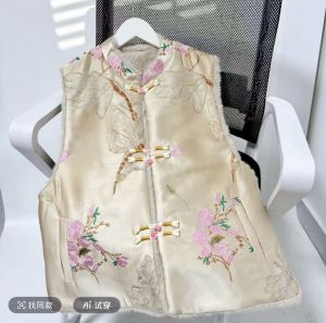 Double-Sided Double-Wear Embroidered Leather Fur Integrated Thickened Autumn Winter New Style Chinese Style Womens Vest