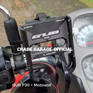 Paket GUB P30 Phone Holder + Bracket Spion Motowolf Original Alumunium Alloy Holder Hp Motor Dudukan Ponsel Hp Tempat Handphone di Sepeda Motor