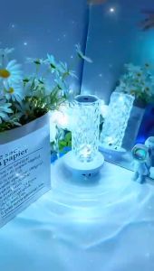 PG DROID โคมไฟตั้งโต๊ะ โคมไฟ LED โคมไฟคริสตัล ดอกกูล โคมไฟหัวเตียง สำหรับแต่งห้อง ปรับความสามารถ 16 พิกัด RGB โดยยาวนานไม่รวมเพิ่มเติม